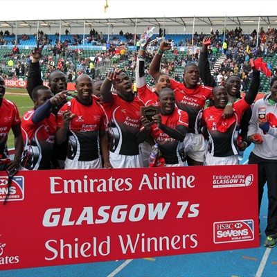 The Kenya 7s team celebrate after beating USA in the bowl final.(Photo:IRB)