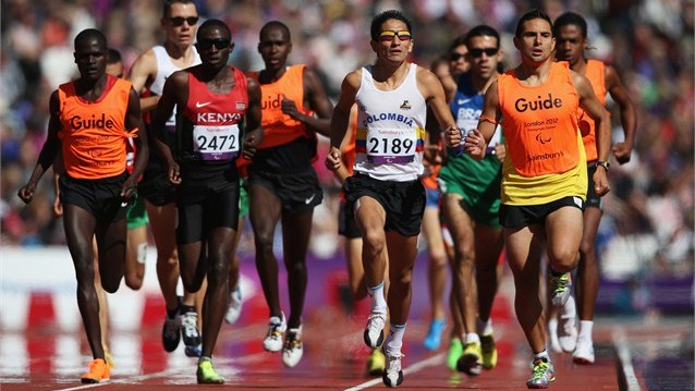 Samuel Mushai competes in the men's 1500m T11 qualifiers Friday at the Olympic stadium in London.(Photo:London2012)