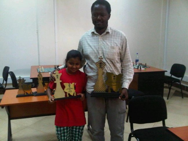 Sharanya Iyenga and Ben Magana the 2013 Kenya Open chess champions.