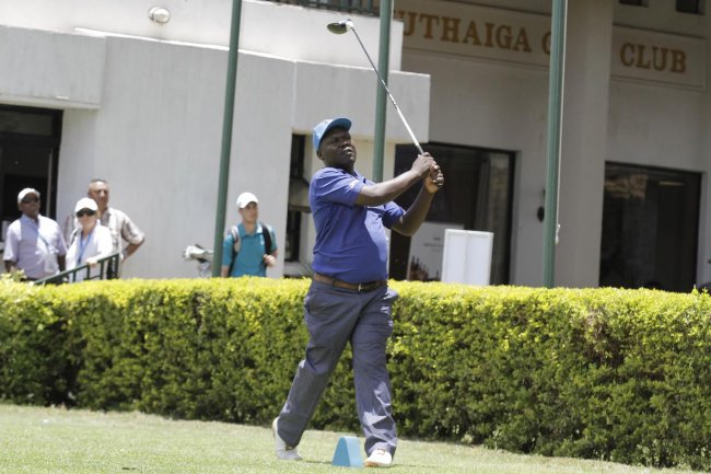 Dismas Indiza tees off at the 2017 Barclays Kenya Open.(Photo:Courtesy)