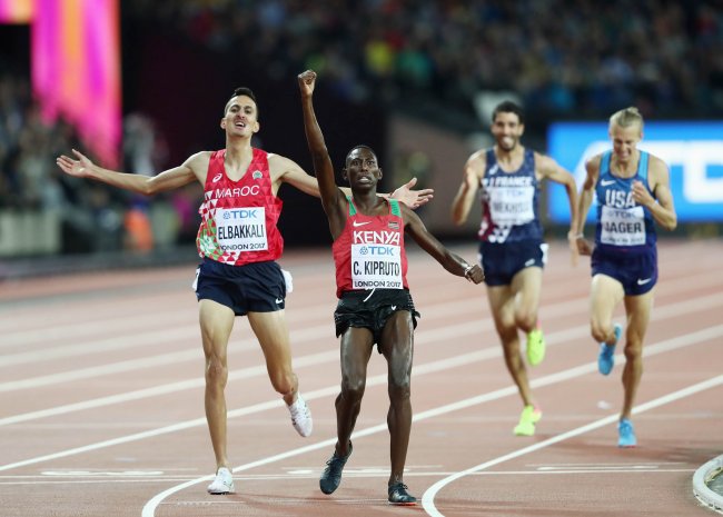 Conseslus Kipruto added the World Championship gold to his Olympic Medal. (Photo Courtesy of Getty Images for IAAF)