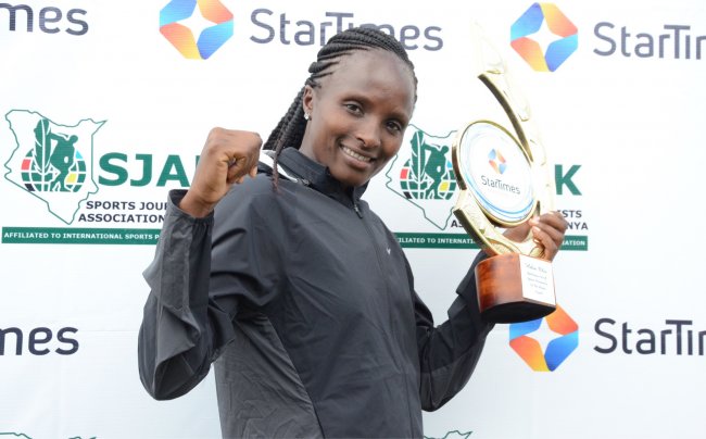 Hellen Obiri the Star Times and SJAK August athlete of the month. (Photo by Alex Wafula) 